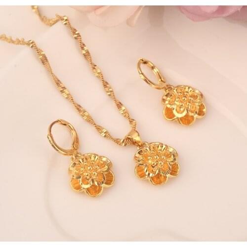 Gold Necklace Earring Set Women Party Gift flower Jewelry Sets daily wear mother gift DIY charms women girls Fine Jewelry