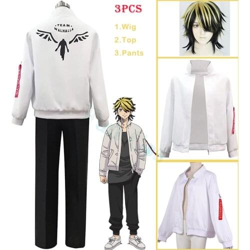 Tokyo Revengers Hanemiya Kazutor Cosplay Costumes White Coat Pants Baseball Uniform Golden Black Wig Mikey Draken Costume Adults