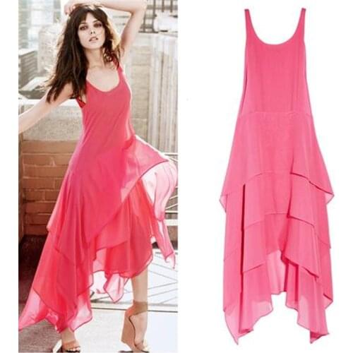 Summer Chiffon Slim Tank Long Dress 2020 New Fashion Women O Neck Slid Asymmetrical Dresses Sleeveless Sexy Ankle-Length Vestido