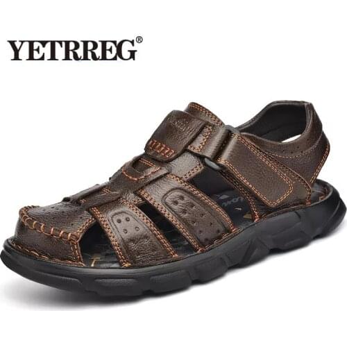 Summer Breathable Mens Sandals Genuine Leather Men Sandals Fashion Mens Shoes Summer Outdoor Walking Sandals Men Beach Sandals