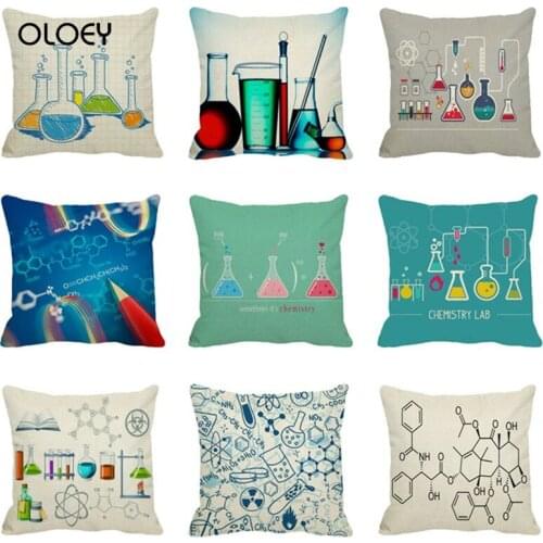 Linen Square Pillowcase Home Bedroom Decorative Cushion Cover Chemical Series Pattern Pillowcase Soft and Comfortable 45X45cm