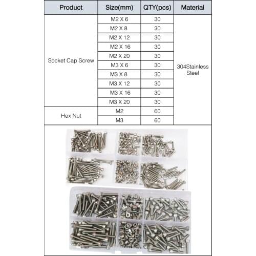 M2 M3 M4 M5 M6 MHex Socket Head Cap Screw Nut Thread Metric Machine Hexagon Allen Bolt Nut Assortment Kit 304 Stainless Steel
