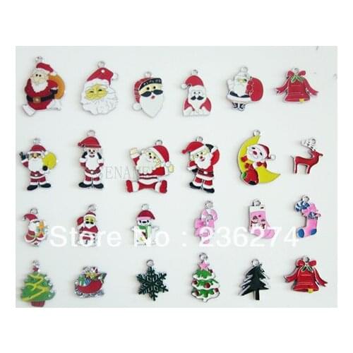 M41 Wholesale 100Pcs Christmas Gift Charms Enamel Santa Claus Charms pendant accessories bead
