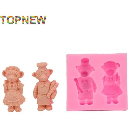Bear Couple wedding theme 3d Silicone mold Cake tools Fondant silicone LKitchen accessories cake decorating Tools C1649