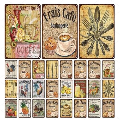 Coffee Metal Poster Plaque Metal Vintage Tin Sign Cafe Bakery Kitchen Decorative Painting Wall Art Decor Tin Plate 20x30cm