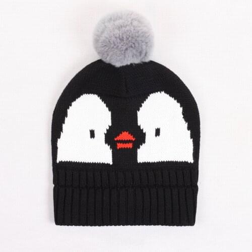 Fashion Autumn Baby Hats Cartoon black penguin Infant Girls Boys Cap wih ball Casual Baby Beanie Hats Accessories 1-3T