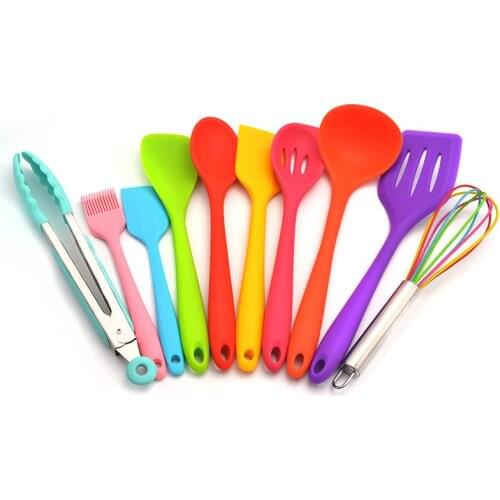Color Silicone Kitchenware 10 Piece Set Non Stick Pot Silicone Kitchenware Set Cooking Shovel Spoon Tool Cooking Tools