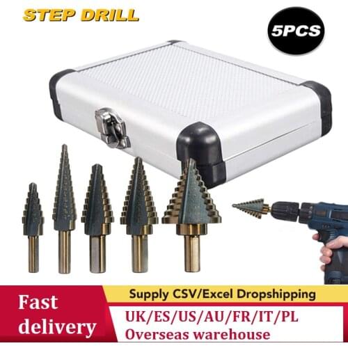 JGZUI5pc HSS Cobalt Step Drill Bit Set Titanium Cone Drill Hole Cutter Bit Multiple Hole Step Drill Perforator Hole Cutter Tool