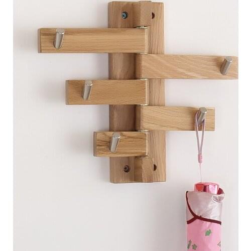 Nordic creative wall hook coat rack modern minimalist oak wall hanging rack solid wood bag WF530407