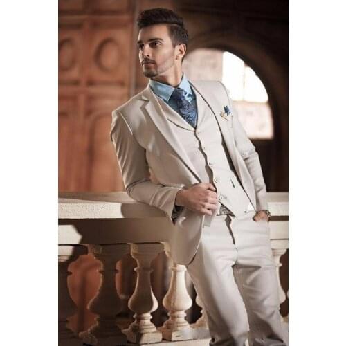 New Design Cream Groom Tuxedos Italian Style Mens Wedding Prom Dinner Suits 3 Piece Slim Fit Man Suit terno masculino