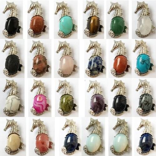 Opal Aventurine Tiger Eye Howlite Carnelian Jaspe Crystal Lapis Lazuli Unakite Rhodorite See Horse Pendant Bead WFH596
