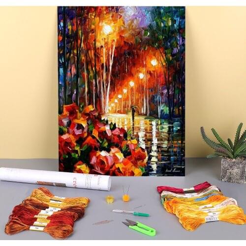 Park Flowers Pre-Printed 11CT Cross-Stitch DIY Embroidery Full Kit DMC Threads Hobby Sewing Craft Needlework Room Decor Gift