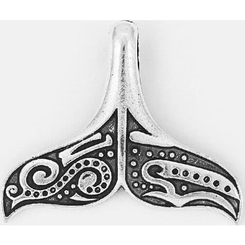 10pcs Charms Whale Tail Carved Vintage Pattern Pendant For Necklace Amulet Pendant Jewelry Findings 34*28mm
