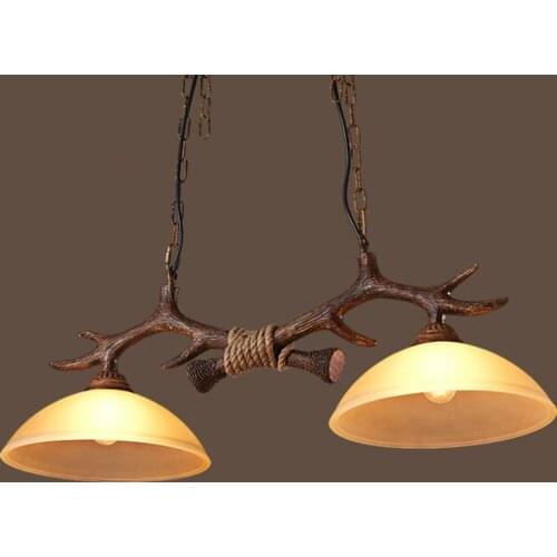 Double head clothing store lights Nordic retro antlers glass chandeliers resin cafe hanging lamps