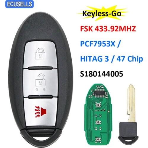 Keyless-go 3 Button Remote Car Key FSK 433.92Mhz PCF7953X / HITAG 3 / 47 Chip S180144005 For Nissan Pathfinder 2013 2014 2015