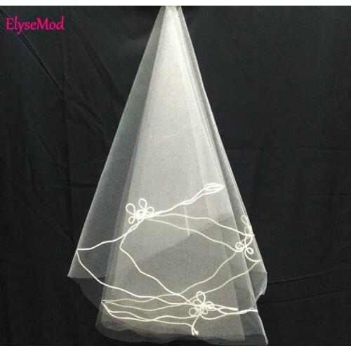Real Photo New Simple Bridal Veil One Layer Cute Edge Elbow Length Ivory Wedding Veils