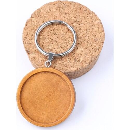 Reidgaller 5pcs blank wood cabochon base settings 30mm dia wooden key chain keyring bezel trays for jewelry making