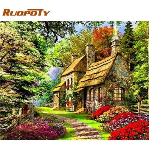 RUOPOTY 5D Full Square Diamond Painting House Landscape Sale DIY Embroidery Decoration For Home Wall Art Needlework