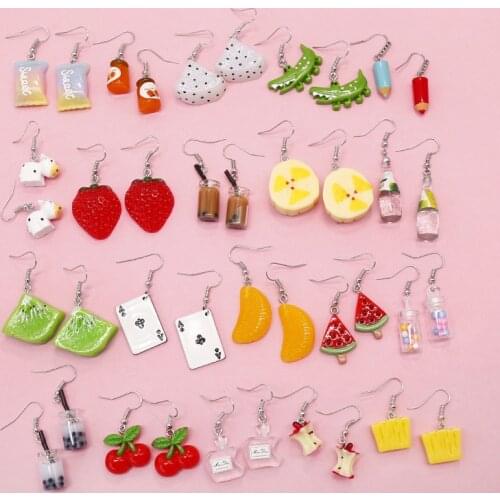 3UMeter 2020 New Korean Cute Earrings Series For Women Personality Creative Fruit Earrings Funny Animal Drop Earrings Gift
