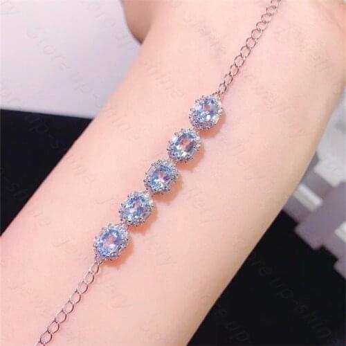 Summer new style 925 silver inlaid natural aquamarine bracelet, womens bracelet, fine inlaid, luxurious and bright