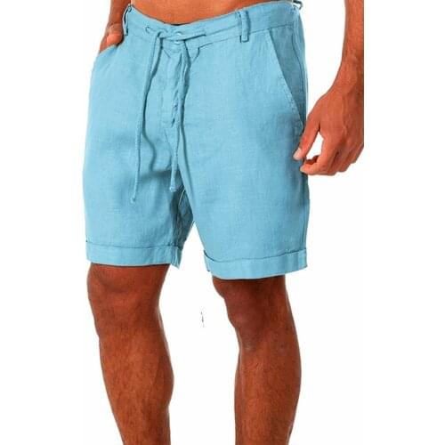2021new Mens cotton linen shorts Solid color lacing Knee Length casual linen shorts male summer sports Beach Shorts men