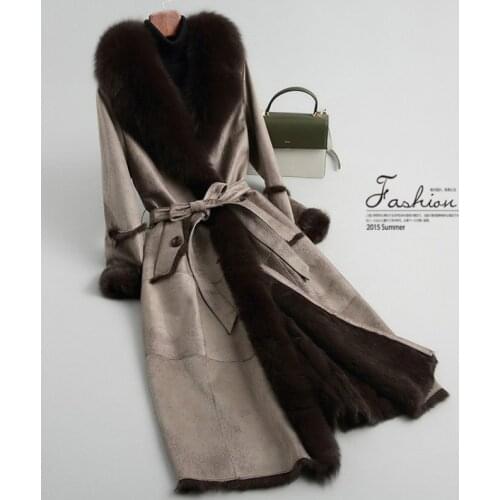 Natural Fur Coat Women Vintage Real Rabbit Fur Jacket Fox Fur Collar Winter Coat Women Clothes 2020 Double Faced Coat Hiver 1822