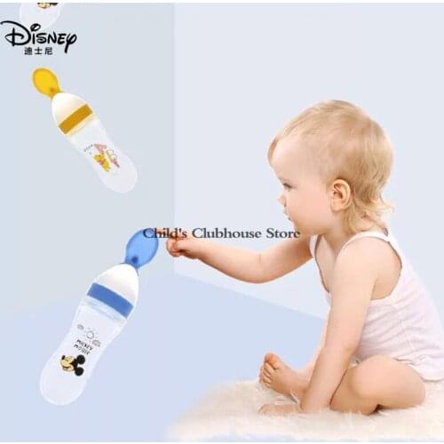 Disney Baby Rice Cereal Spoon Milk Bottle Baby Feeding Silicone Milk Bottle Squeeze Spoon Children Baby Spoon