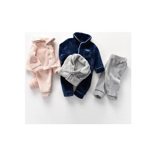 Superfine Cashmere Flannel Winter Home Wear Baby Girl Boys Toddler Kids Fluffy Keeps Warm Pyjamas Sets 2 Pcs Children Wool Suits