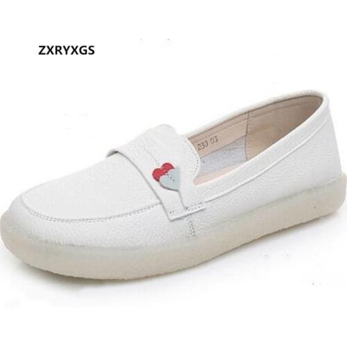 High Quality Cowhide White Shoes Doctor Nurse Flats 2021 New Large Size Soft Sole Wear Comfort Casual Shoes Women Trendy Shoes