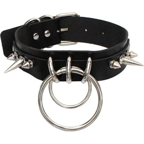 Street Shooting Nightclub Double O-ring neck with neck chain loc Studded Choker Women Lady Girl Man Goth Sexy Kawaii Fetish BDSM