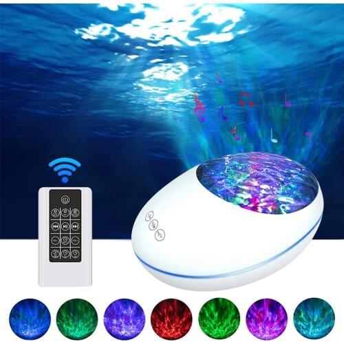 USB LED Night Lights Projector Lamp Ocean Wave Bluetooth Bedside Lamp 8 Colors Changing Music Player Remote Control Night Lamps