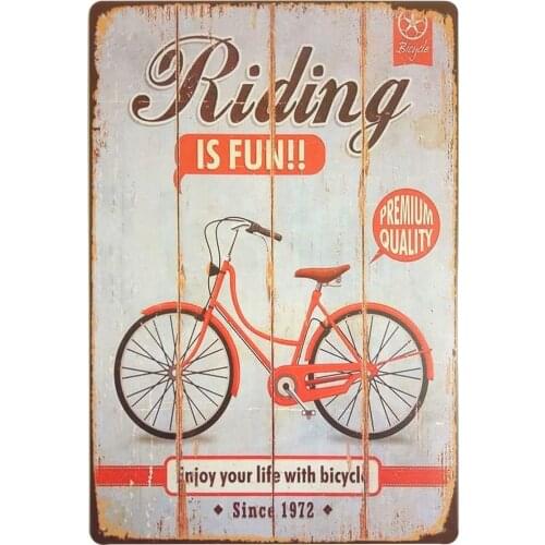 Riding is Fun Enjoy Your Life with Bicycle Retro Vintage Bar Metal Tin Sign Poster Style Wall Art Pub bar Decor 12 X8