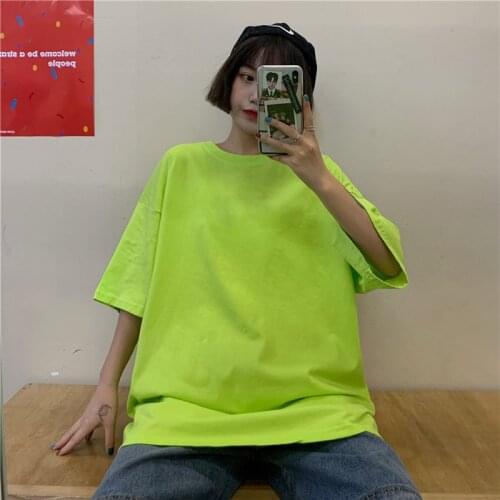 2021 Summer T-shirt Women Candy Oversize Boyfriend Style Tops Perfect Basic Tees Render Unlined Upper Garment Pullover