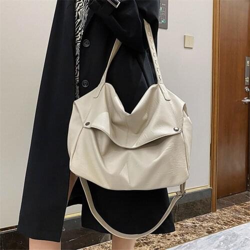 Female Soft PU Leather Hobo Bags Large Capacity Casual Tote Handbags for Women Pure Color Trendy Luxury Shoulder Messenger Bag