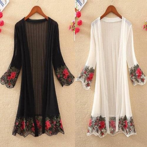 Women Casual Vintage Kimono Cardigan Ladies 2020 Summer Long Crochet Kimono Preto Loose Solid Solid Open Blouse Tops