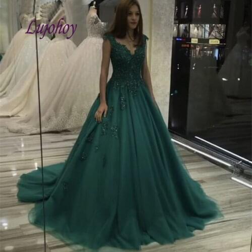 Emerald Green Long Lace Evening Dresses Party Plus Size Women Ladies Sexy Prom Formal Evening Gowns Dresses