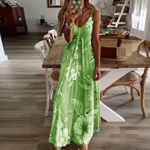 Sexy Summer Long Dress Women Spaghetti Strap Plus Size Beach Dress Sleeveless V-neck Floral Print Boho Maxi Party Dresses 5XL