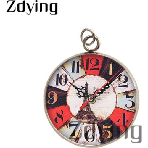 Zdying Round Stainless Steel Retro Clock Pendant Glass Cabochon Photo Dome Charm DIY Jewelry Key Chain Accessories GZ007