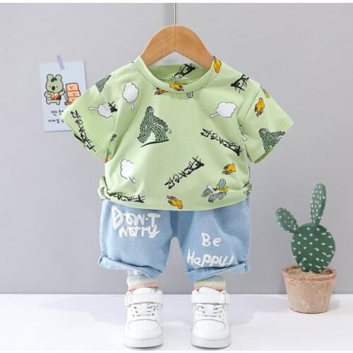Summer Baby Boy Clothes Cotton Children Cartoon Printe T Shirts Denim Shorts 2Pcs/sets Infant Outfit Kids Fashion Toddler Suits