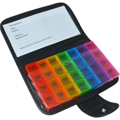 2Pcs/Lot Mini Travel Pill Organizer Slitter Cases With 28 Compartments Personalized Wallt Box 7 Days Weekly Medication Reminder