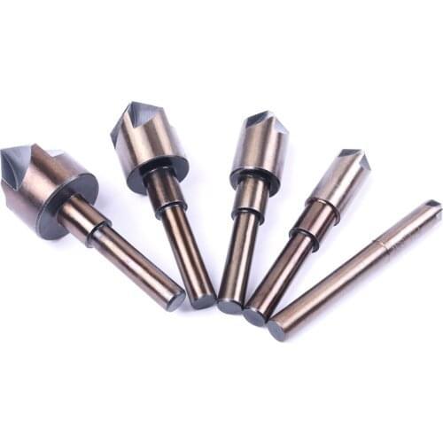 5Pcs/Set 6mm Shank 1/4 3/8 1/2 5/8 3/4 Inch Countersink Drill Bit Round Shank 5 Flutes HSS Chamfering Countersink For PV Panels