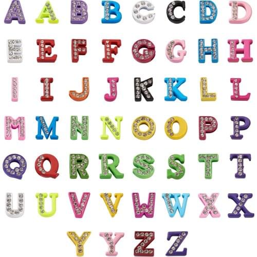 52pcs/Set MultiColor Zinc Alloy Grade A Rhinestone Letter Slide Charms 26 Letter A~Z for Jewelry Making Decor Accessories