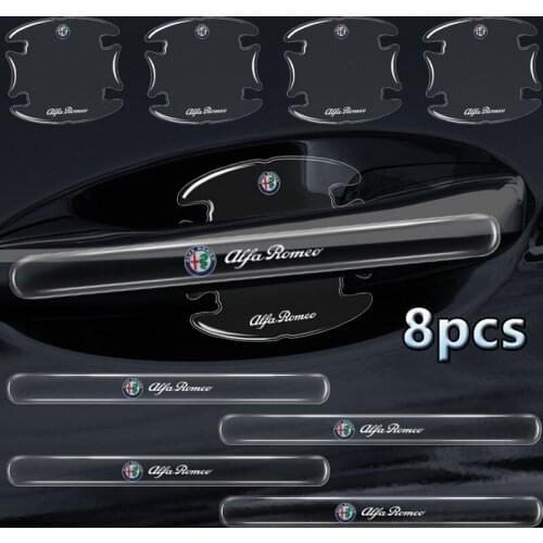 8pcs Car Door Handle Anti-Collision Sticker Goods For Alfa Romeo Giulia Stelvio Brera 147 156 159 166 GT Giulietta Mito Tonale