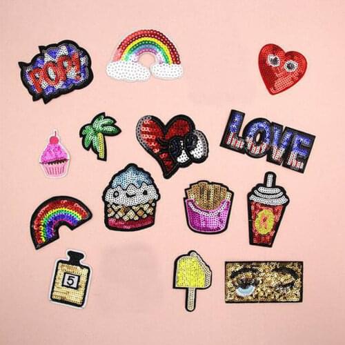 Paillette Sequins Embroidered Heart Patch Clothes Stickers Bag Sew Iron On Applique DIY Apparel Sewing Clothing Accessories BU28
