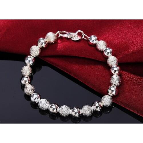 Hot Sale 8MM Silver Color Light Beads and Frosted Bead Chain Bracelets Fashion Jewelry for Men and Women drop shipping