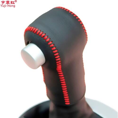 Yuji-Hong Car Gear Covers Case for Skoda Scout Fabia 2009-2013 Automatic Shift Collars Genuine Leather Hand-stitched Cover