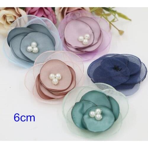 6cm Beaded Chiffon Flowers,Fabric Flowers For DIY Crafts,Tulle & Cloth Pearl Flowers,Decorative Flowers For Headband,Clothing 15