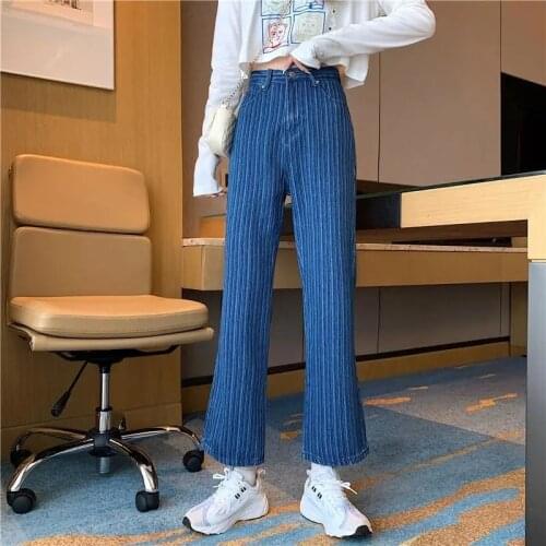 High Waist Loose Straight Jeans Woman Plus Size Trousers Casual Striped Mom Jeans 2021 New Fashion Washed Boyfriend Jeans Femme