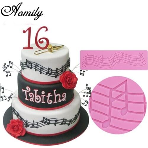 Aomily Musical notation Cake Mold Wedding Cake Silicone Fondant Mold Mousse Brim Decor Sugarcraft Icing Mat Pad Pastry Baking