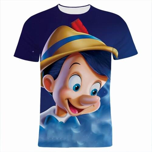 Pinocchio Cartoon Anime Clothes For Boy Girl Kids Summer Fashion Disney 3D Print Men Tee Shirts Oversized Women T Shirt